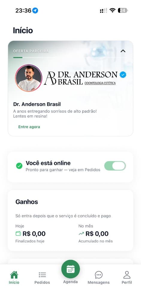 Prévia do app iService para prestadores